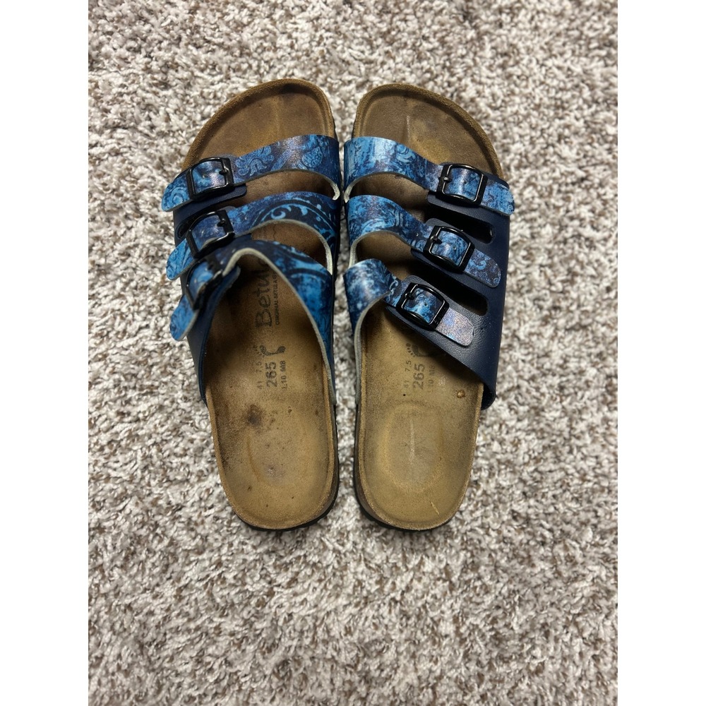 Betula by Birkenstock Florida Blue Paisley Three Strap Sandals Womens 10 L10 M8 - Picture 2 of 4